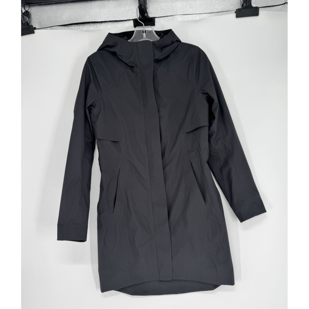 Lululemon Rain Rebel Jacket Womens Size 2 Rain Long Coat Waterproof Hooded Black